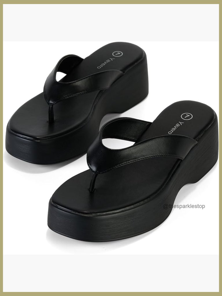 Women's Platform Wedge Flip Flop Sandals With Square Toe, Lightweight Pu Upper,